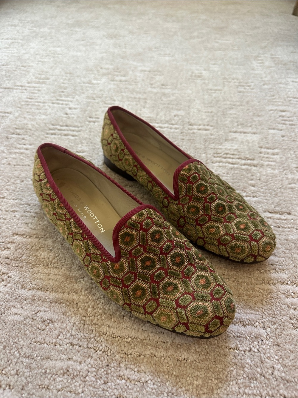 Stubbs & Wootton Green and Red Tapestry Loafers